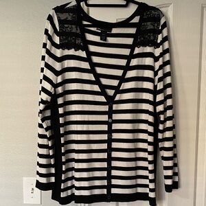 Lane Bryant Black and White Striped Cardigan